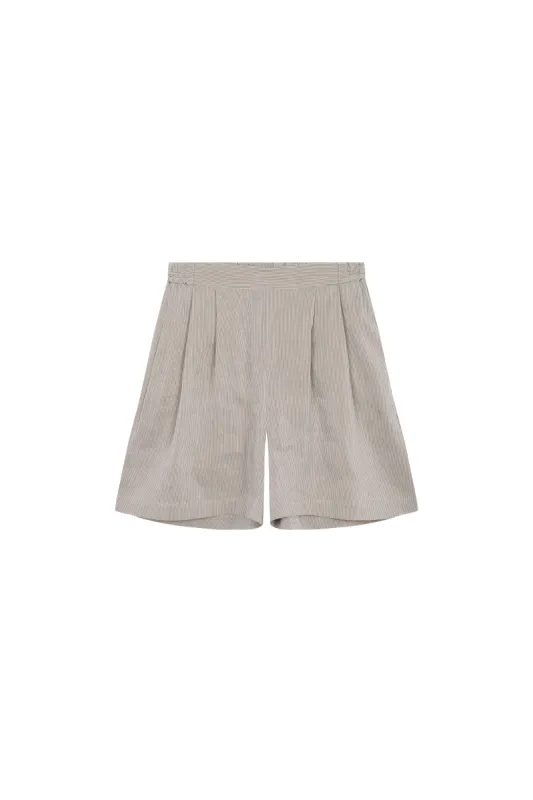 Cleo, pantalon corto en lino y seda a rayas verdes made by Cortana