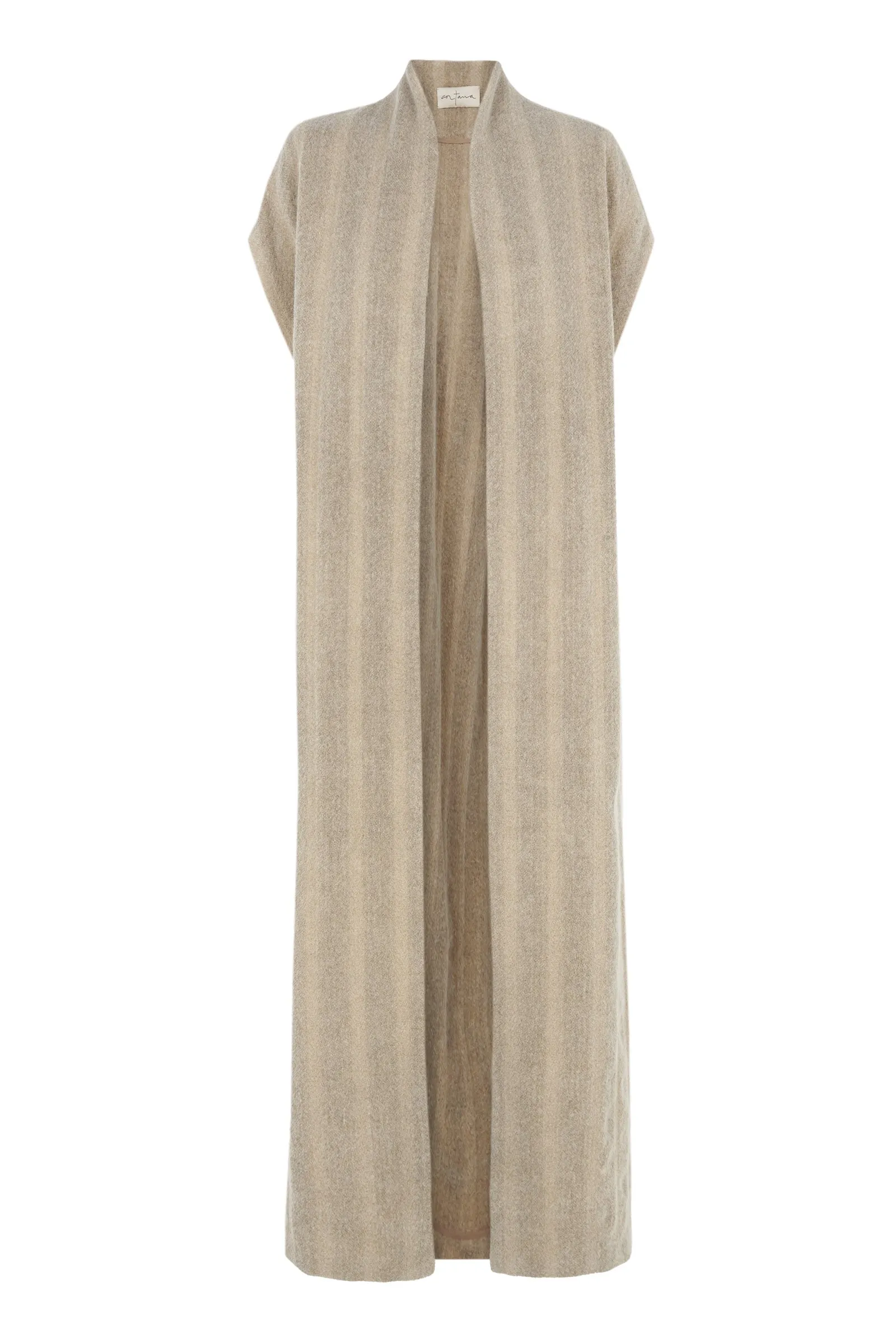 Postal, chaleco largo en lana virgen a rayas sold by Cortana