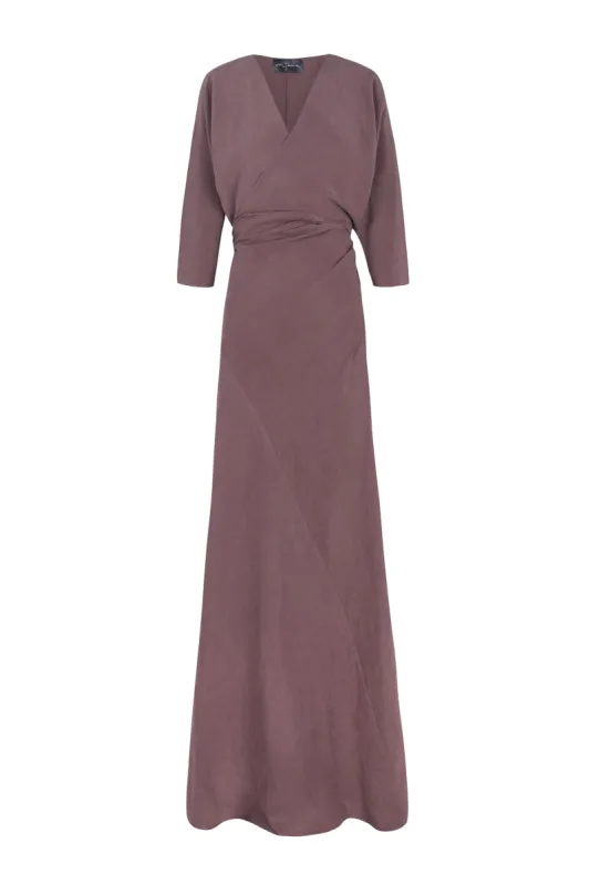 Tanami, vestido largo en lino y seda lila made by Cortana