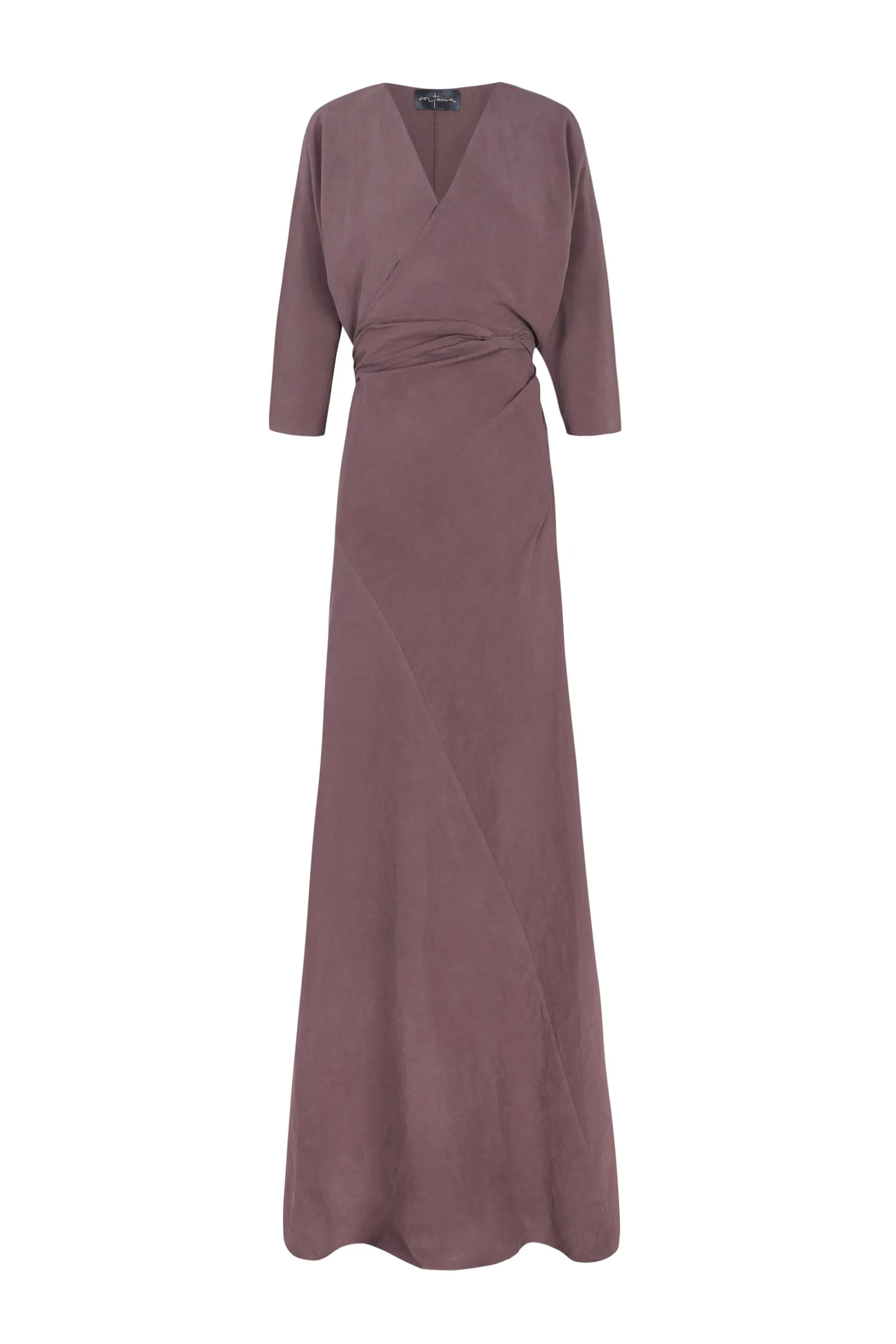 Tanami, vestido largo en lino y seda lila sold by Cortana