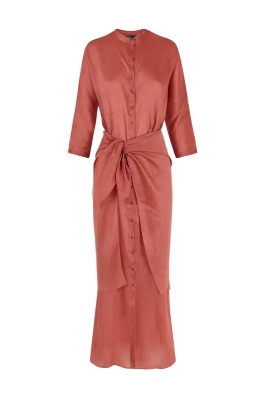 Mikaela, vestido en lino y seda rojo sold by Cortana