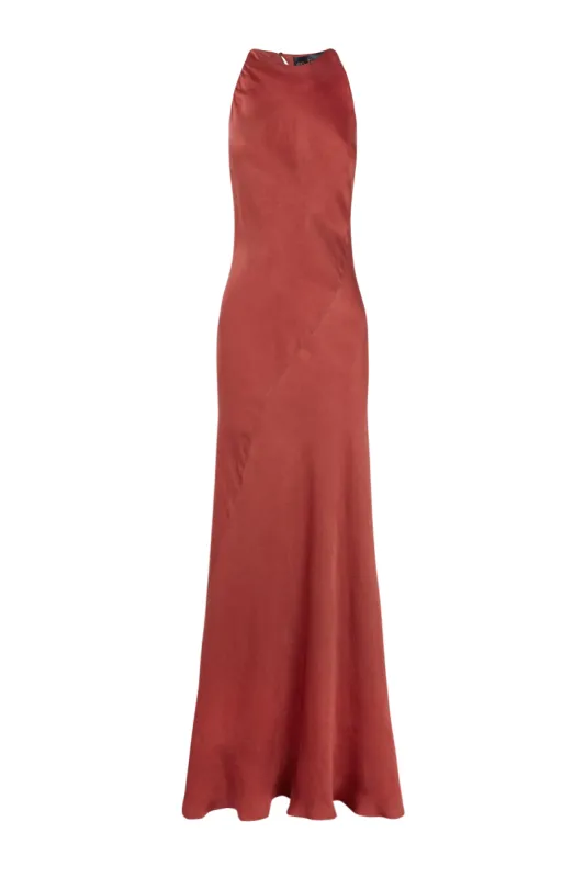 Sira, vestido largo en cupro rojo sold by Cortana