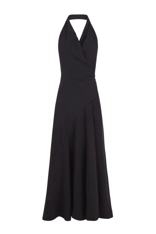 Simona, vestido halter en lino y seda gris humo sold by Cortana