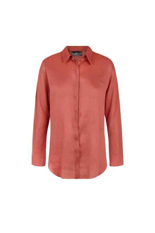 Mikaela, camisa en lino y seda roja sold by Cortana