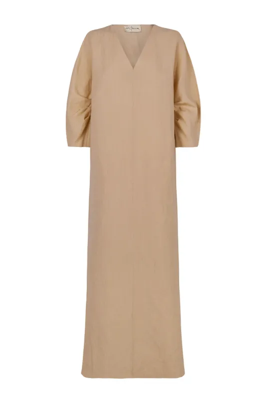 Dakota, vestido en lino y lana virgen arena rosa sold by Cortana