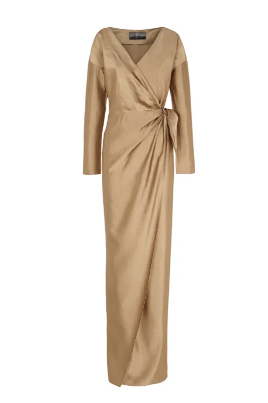 Gloria, vestido en lino y viscosa cocoa sold by Cortana