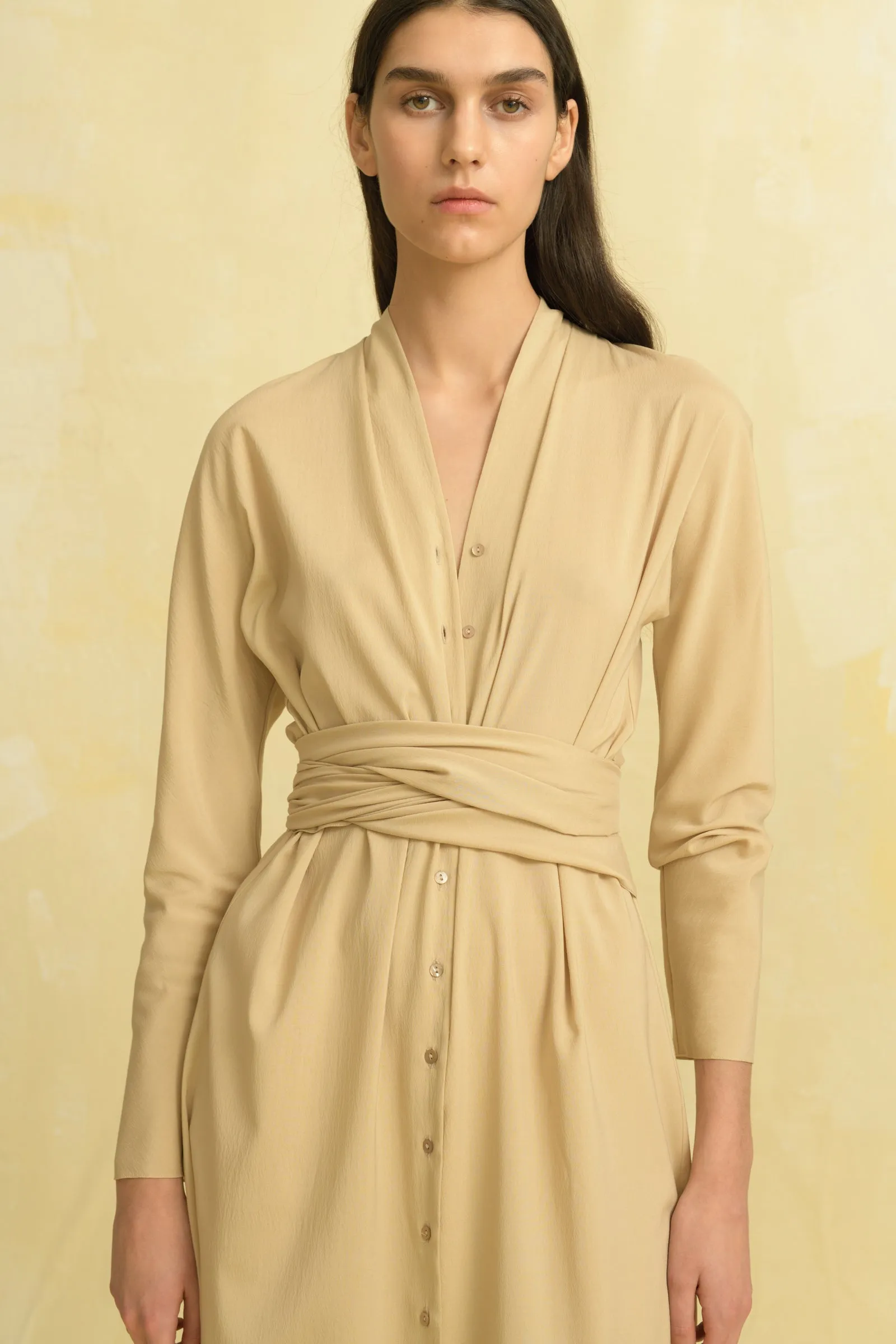 Federica, vestido en seda y lana virgen verde sold by Cortana product image thumbnail 3