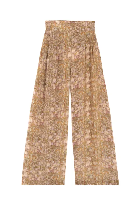 Carla, pantalón en seda flora print made by Cortana