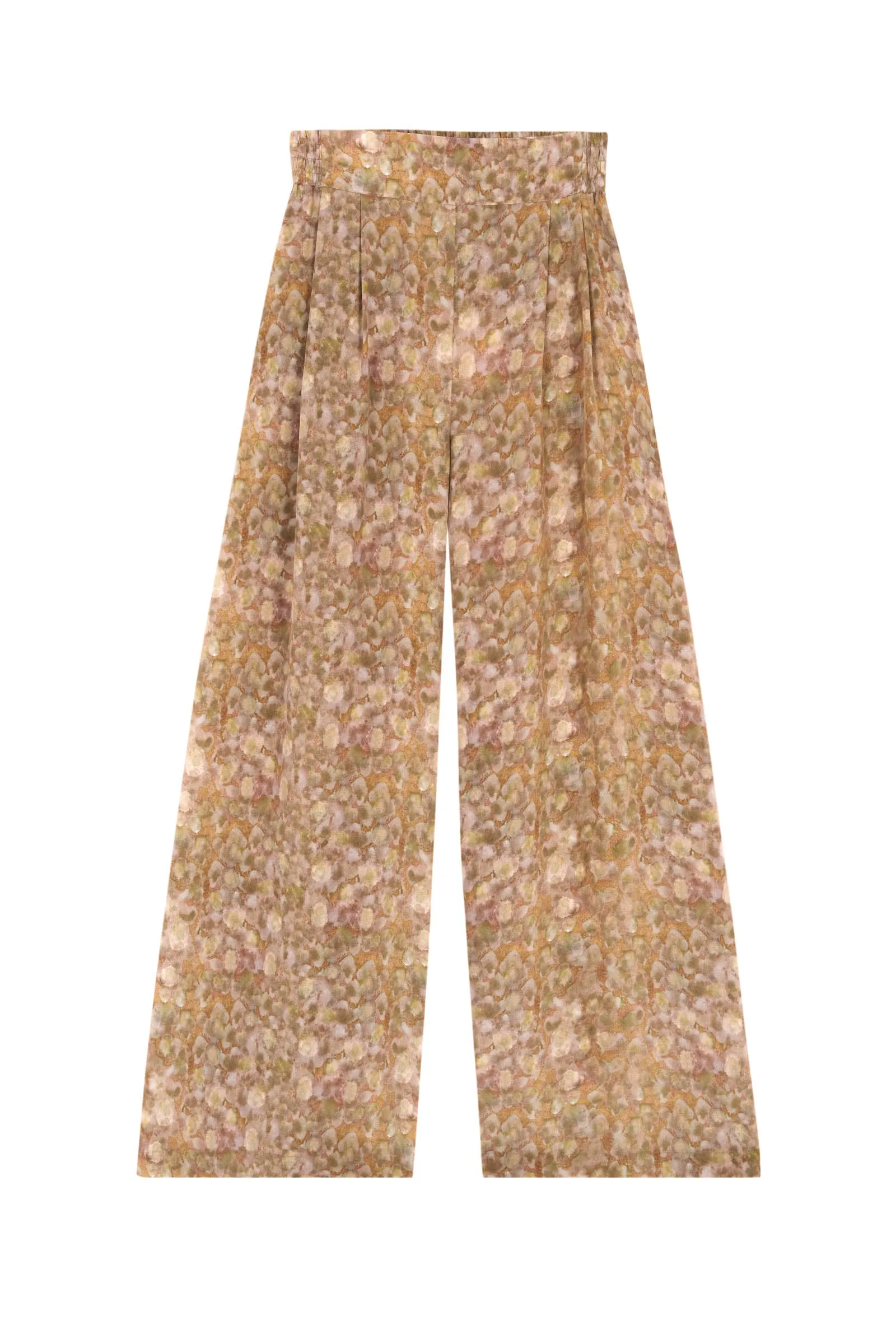 Carla, pantalón en seda flora print sold by Cortana