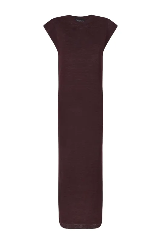 Linuo, vestido en punto de lino granate sold by Cortana