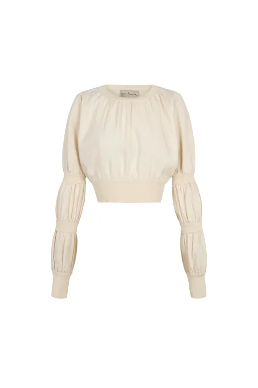 Morgan, crop top en lino y seda marfil sold by Cortana