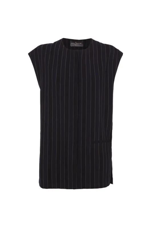 Marc, chaleco a rayas en lino y lana virgen azul sold by Cortana