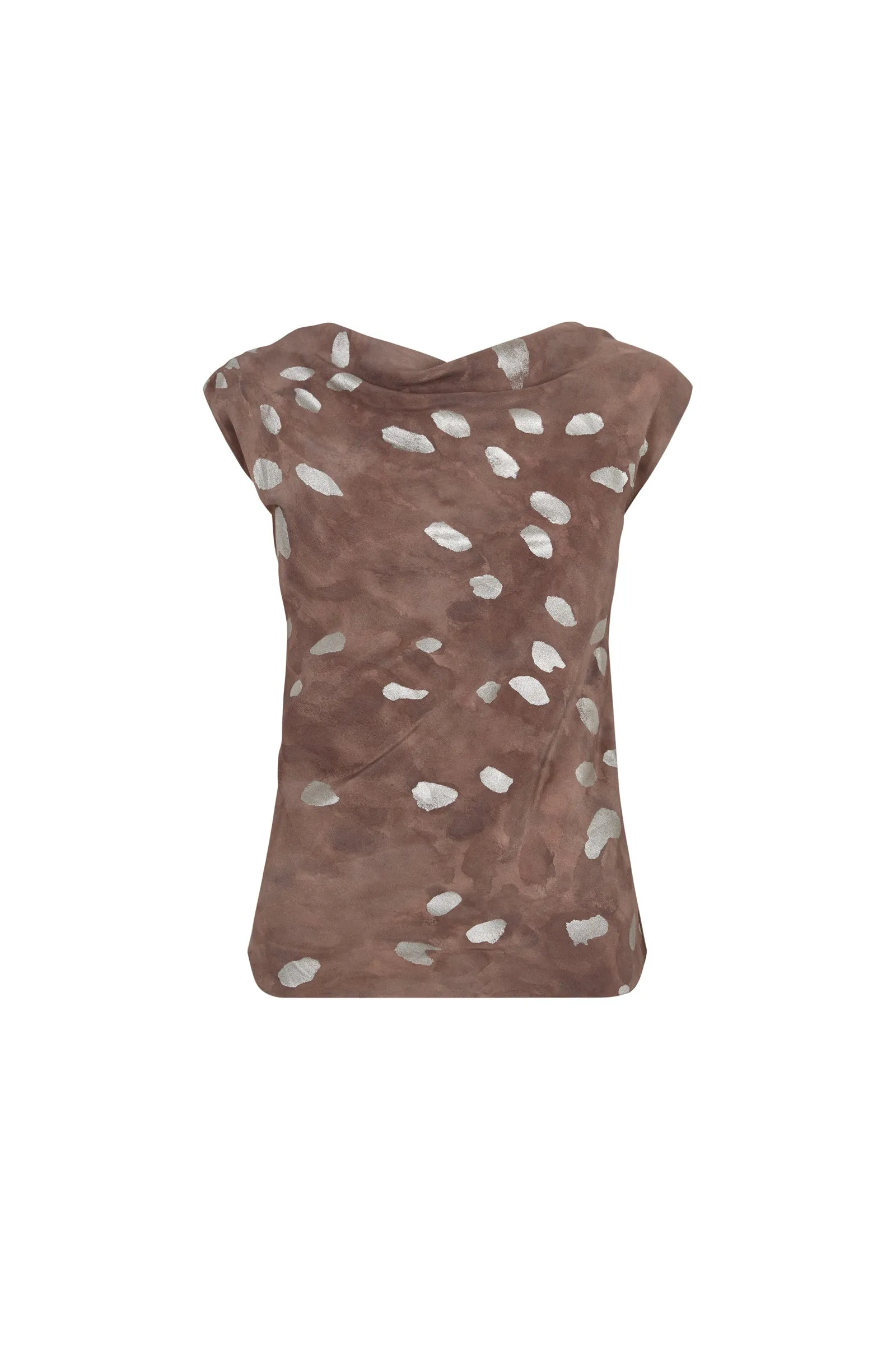 Alina, top en seda shita print sold by Cortana