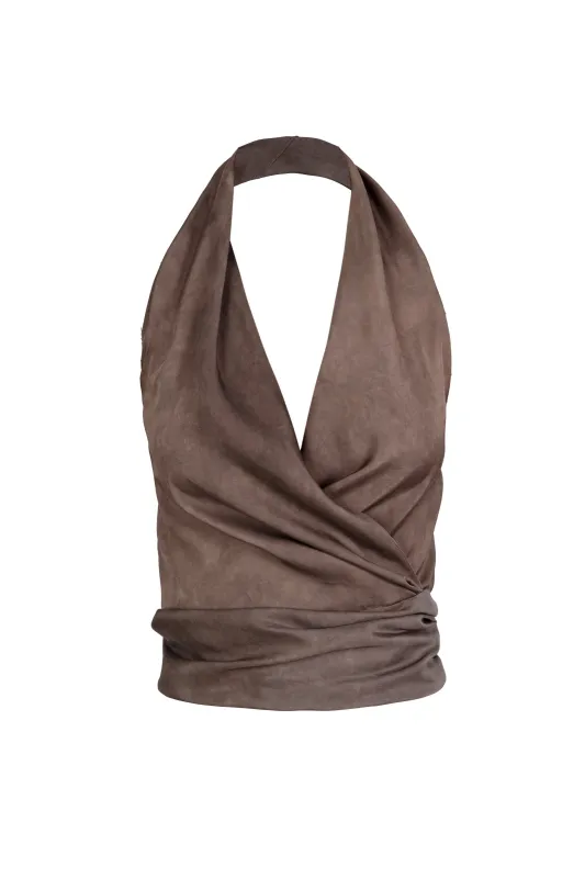 Ave, top halter cacao maltinto sold by Cortana