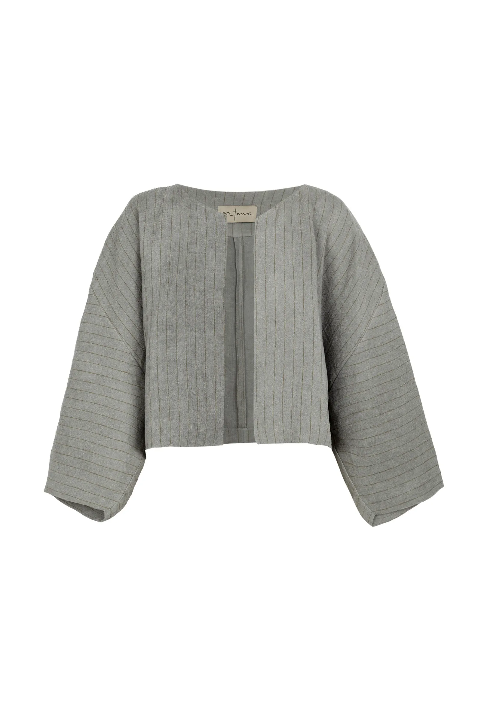 Lupe, chaqueta de lino de rayas azul cielo sold by Cortana