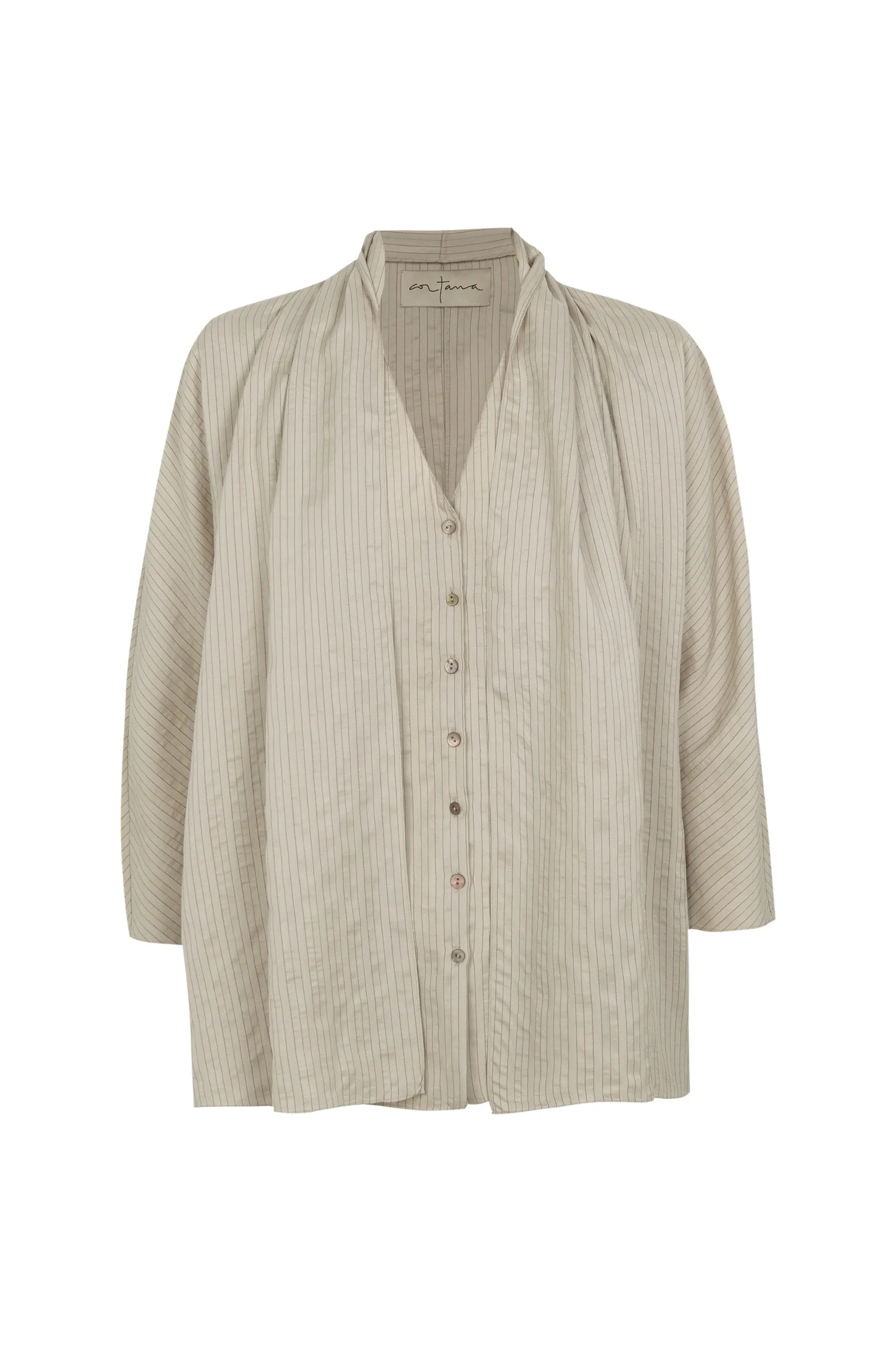 Frances, top de seda a rayas canela sold by Cortana