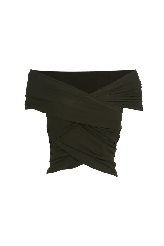 Canela, crop top cruzado verde oscuro sold by Cortana