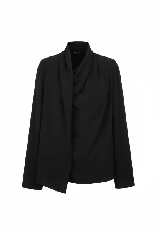 Lyra, blusa asimetrica de seda negro sold by Cortana