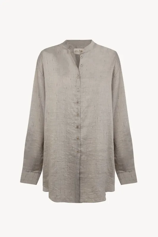 Sal, camisa oversize de lino de rayas gris plata sold by Cortana