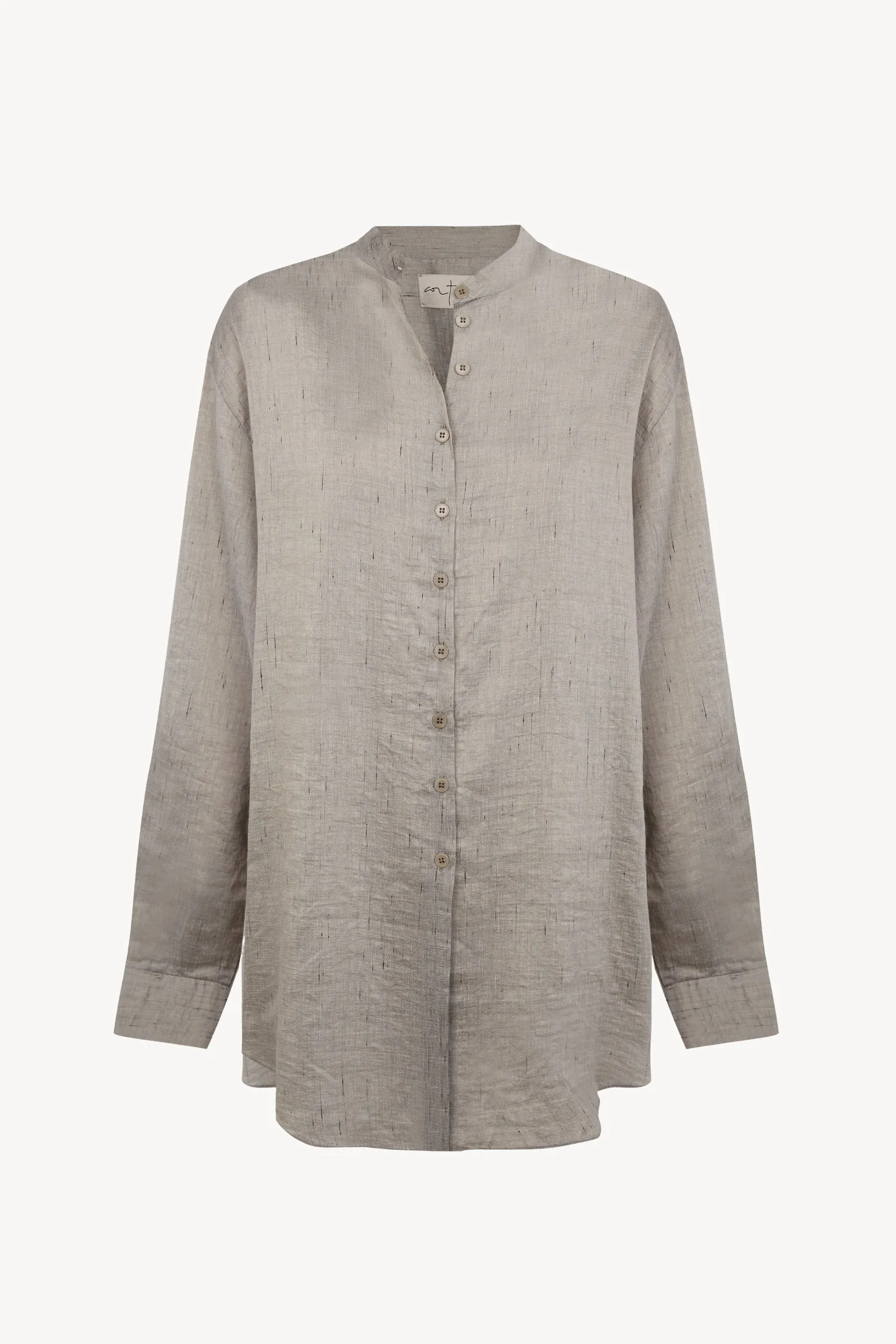 Sal, camisa oversize de lino de rayas gris plata sold by Cortana