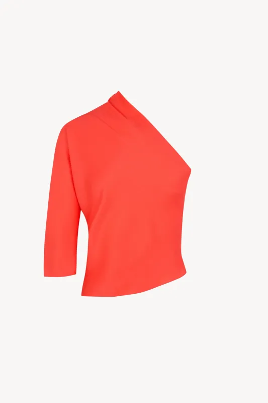 Aleris, top asimetrico de seda rojo coral made by Cortana