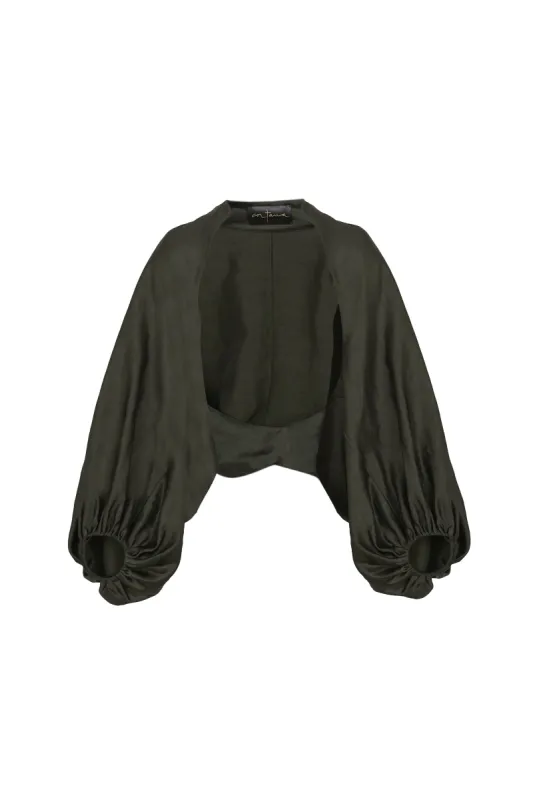 Glory, chaqueta corta en lino y viscosa grafito sold by Cortana