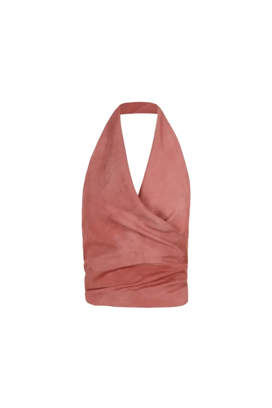 Salo, top en seda maltinto fresa sold by Cortana