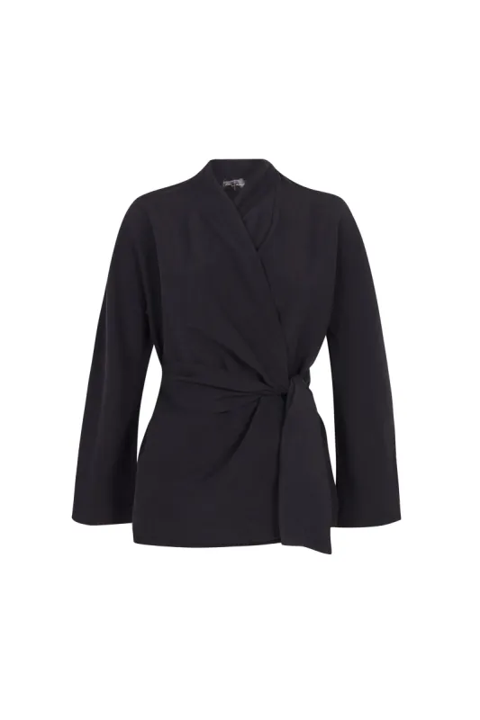 Simona, chaqueta envolvente en lino y seda gris humo sold by Cortana
