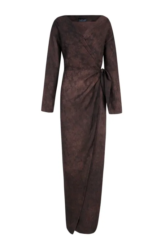 Malesia, vestido cruzado jacquard burdeos made by Cortana