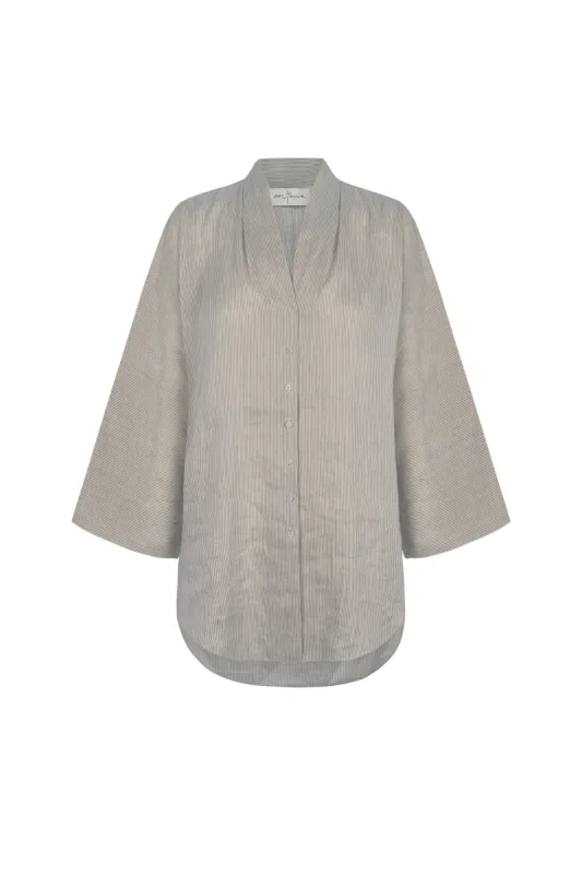 Cleo, camisa en lino y seda a rayas verdes sold by Cortana