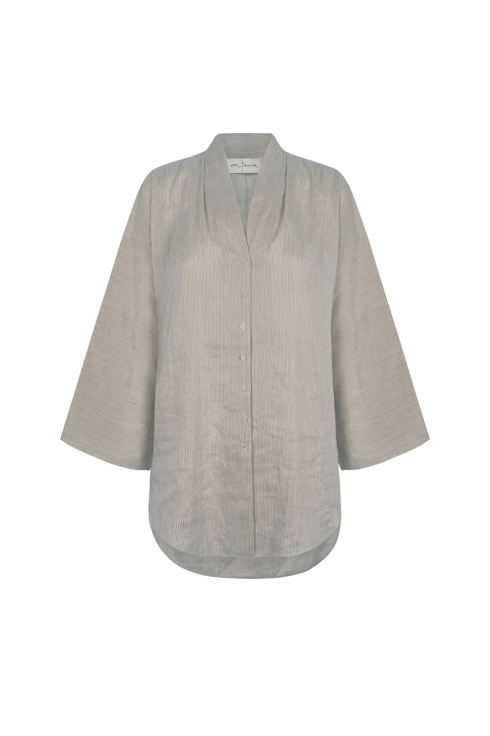 Cleo, camisa en lino y seda a rayas verdes sold by Cortana