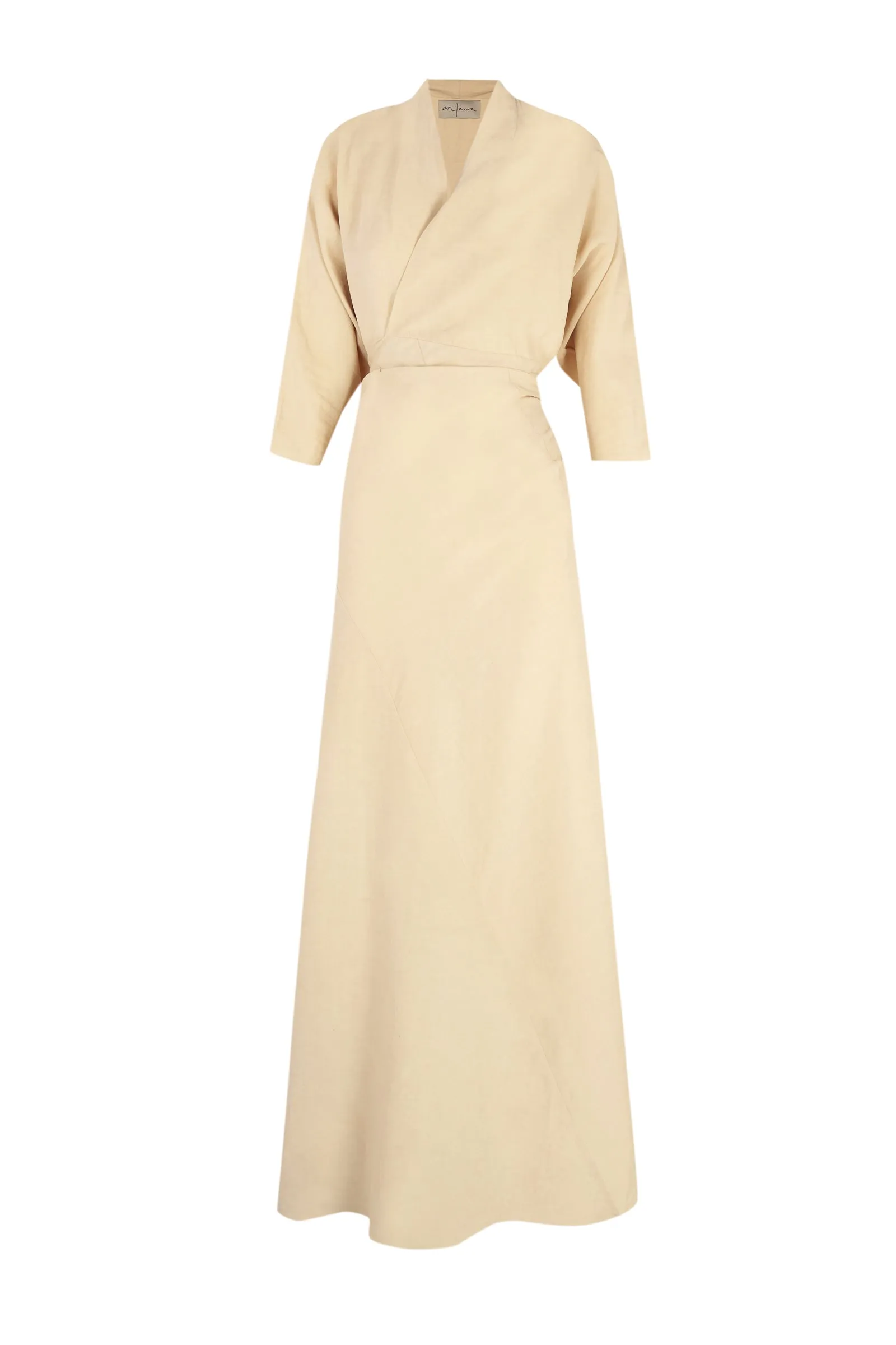 Amelia, vestido largo en lino y seda beige sold by Cortana