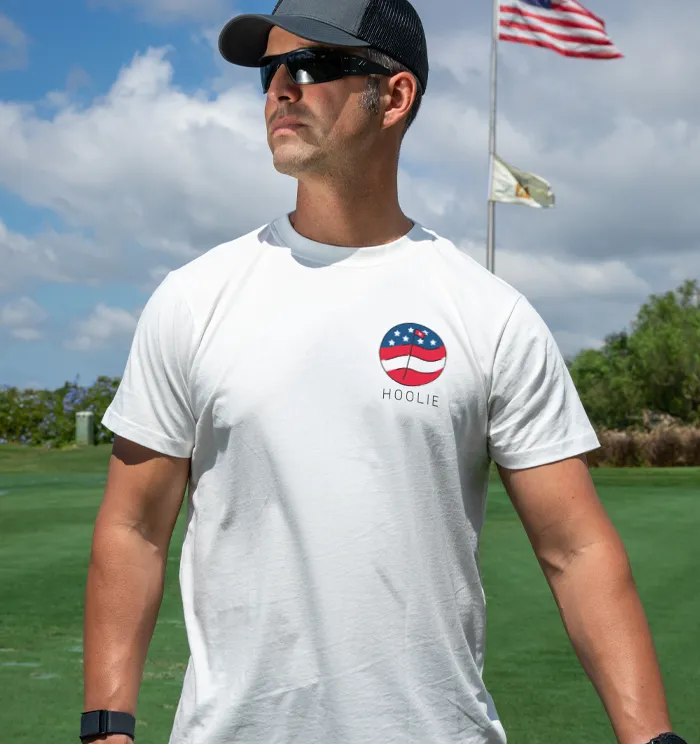 RWB Flag Badge T-shirt sold by Hoolie Golf