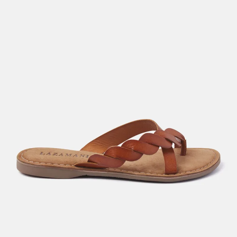 Ava Leren Dames Slippers Tan sold by Lazmani