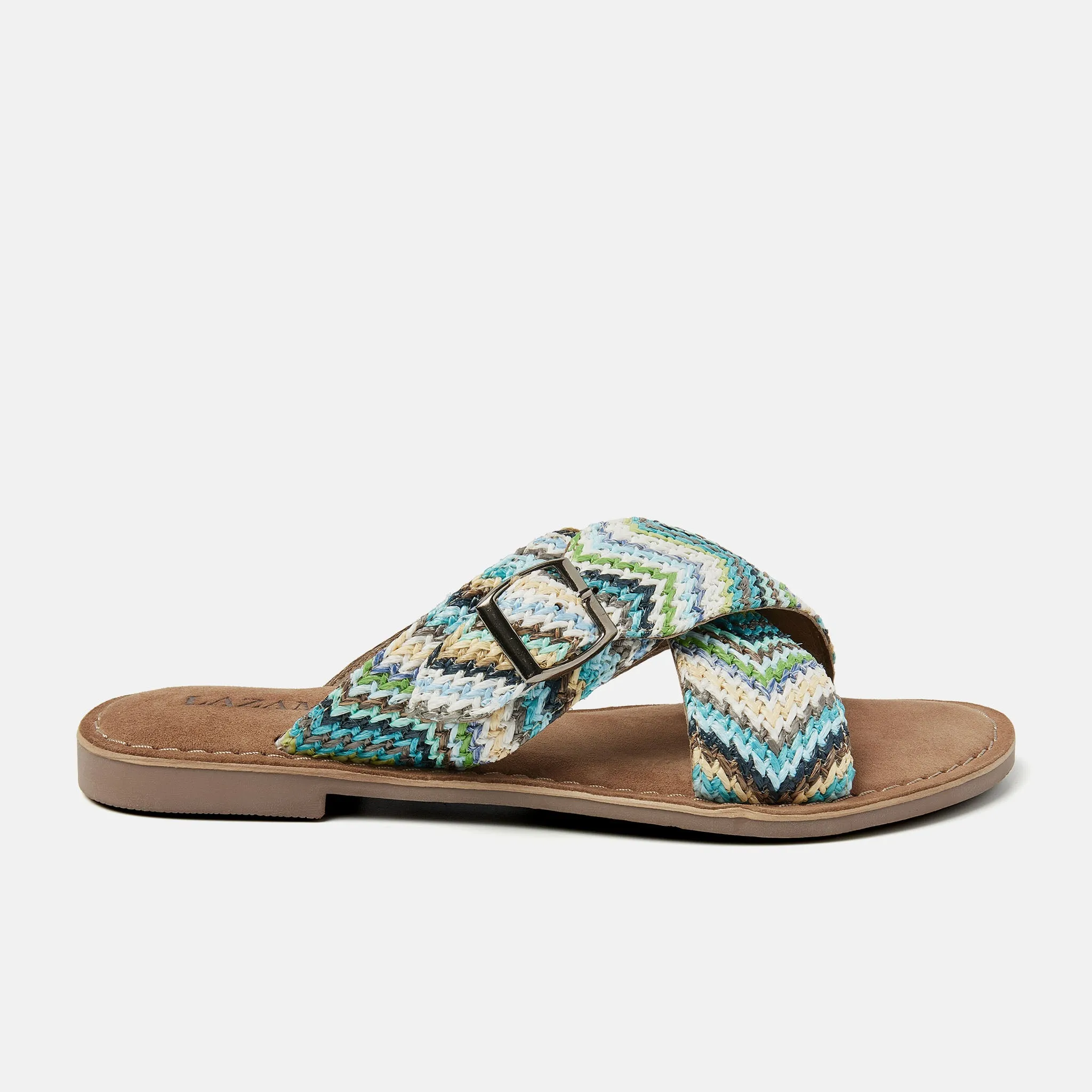 Mia Raffia Dames Slippers Blue sold by Lazmani