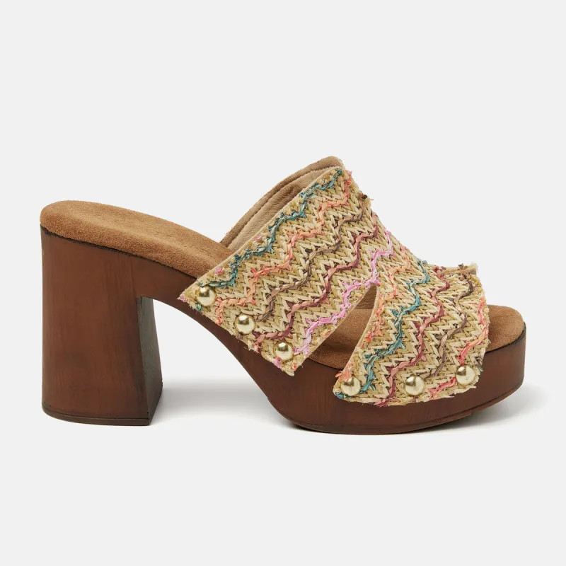 Elena Raffia Dames Clogs Multi sold by Lazmani