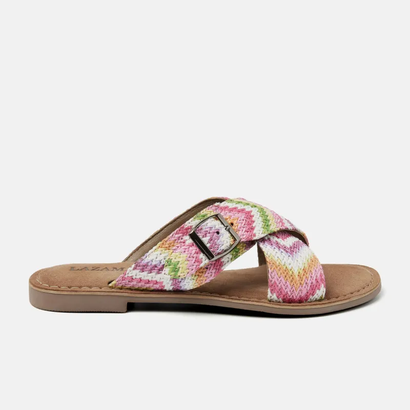 Mia Raffia Dames Slippers Pink sold by Lazmani