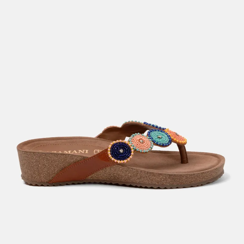 Mara Dames Slippers Leer Tan/Multi sold by Lazmani