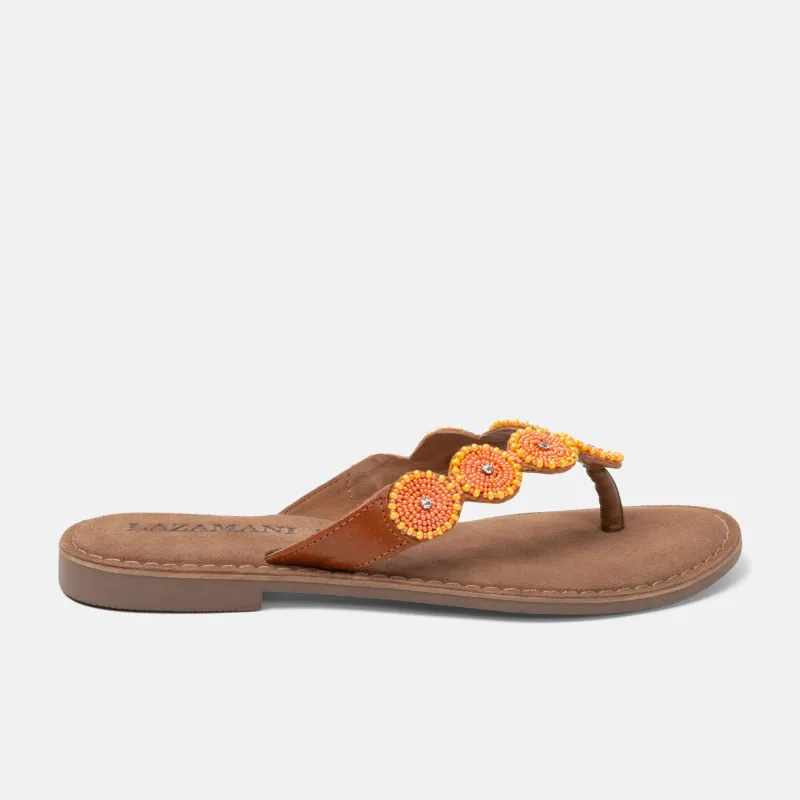 Luna Dames Slippers Leer Apricot sold by Lazmani