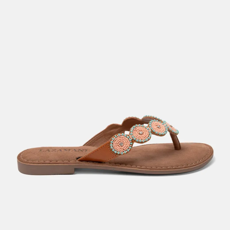 Luna Dames Slippers Leer Peach sold by Lazmani