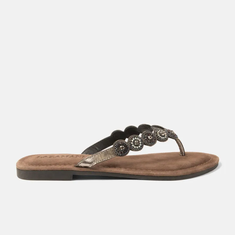 Lea Dames Slippers Leer Pewter sold by Lazmani