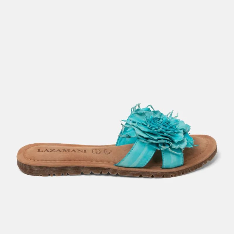 Zinnia Dames Slippers Leer Turquoise sold by Lazmani