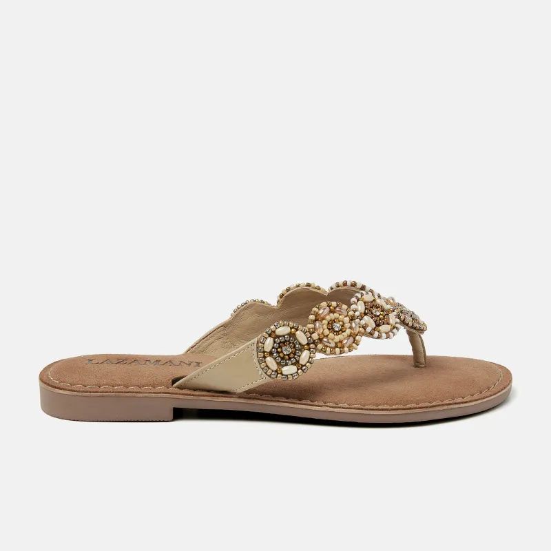 Soe Leren Dames Slippers Beige sold by Lazmani