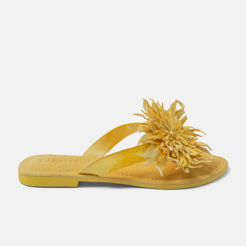 Cynthia Dames Teenslippers Leer Yellow sold by Lazmani