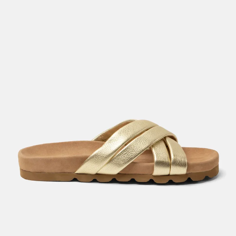 Lee Dames Slippers Leer Gold sold by Lazmani