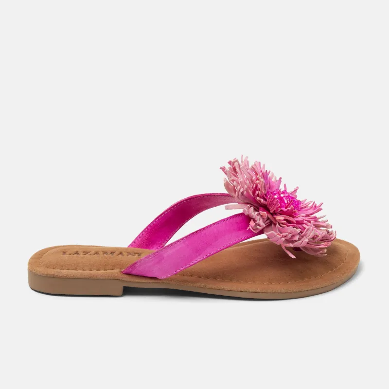 Roza Dames Teenslippers Leer Pink made by Lazmani
