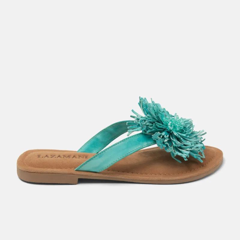Roza Dames Teenslippers Leer Turquoise made by Lazmani