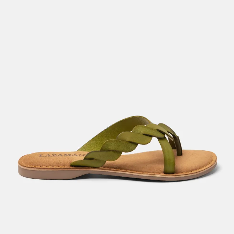 Avi Dames Teenslippers Leer Green made by Lazmani