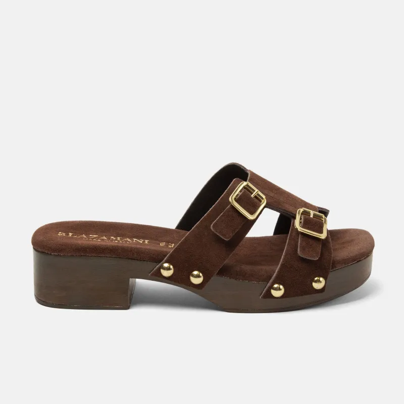 Aria Dames Clogs Suede Brown made by Lazmani