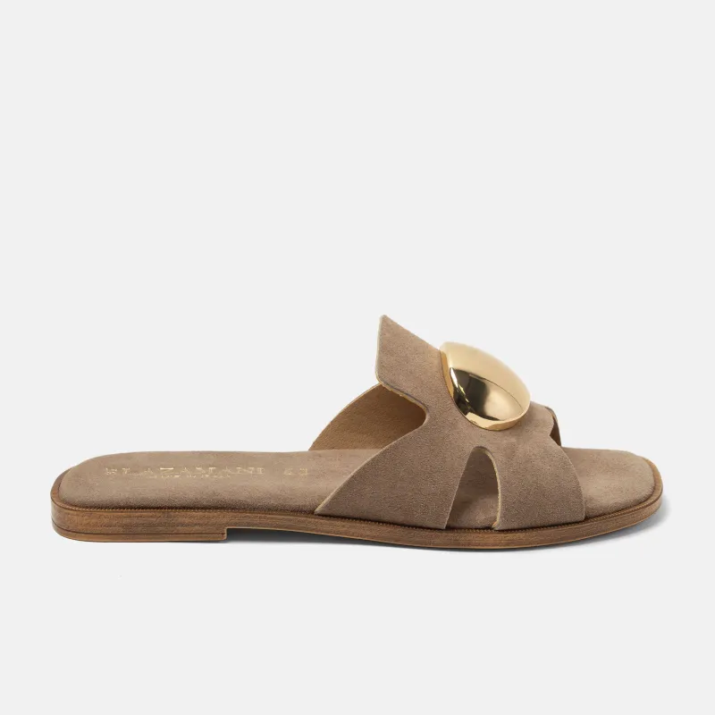 Zola Dames Slippers Suede Taupe sold by Lazmani